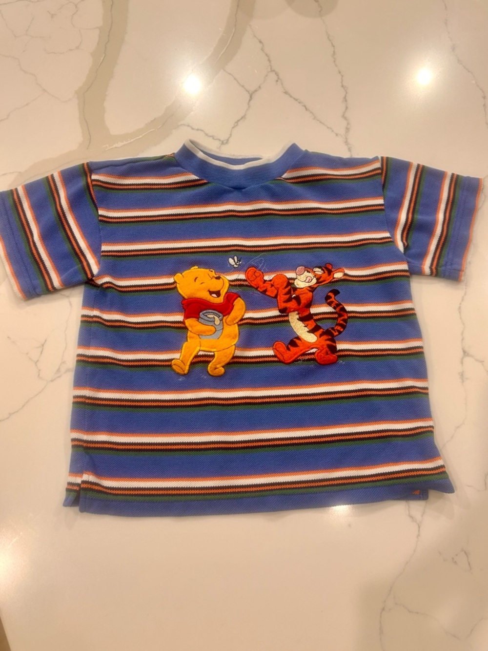 Vintage 90’s Y2K style Winnie the Pooh & Tigger Striped Kids Tee - Blue 4t